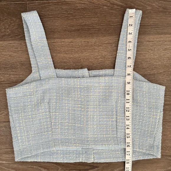 Jason Wu Tweed Top Light Blue Cropped Sleeveless Button Front Size 10 - Picture 7 of 10